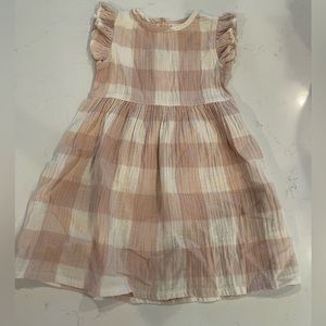 4 Year City Mouse pink cream and white checkered dress with ruffled short sleeve